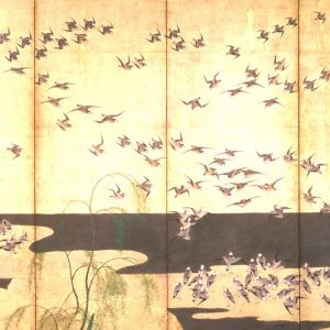 土佐光起《磯千鳥図屏風》　江戸時代　17世紀